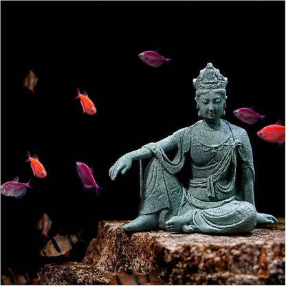 livelyfish Aquarium Buddha Statue Sandstone Buddha Figurines Zen Decor Meditating Buddha Statues for Underwater Landscaping Garden Decoration (S)