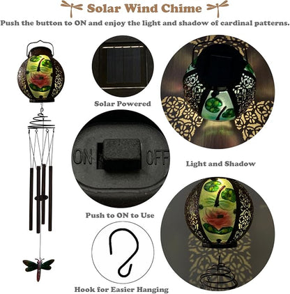 Solar Wind Chimes for Outdoor, Dragonfly Garden Decorations Memorial Wind Chimes Deep Tone, Sympathy Windchimes with Detachable Solar Lanterns Outside Garden Décor, Gifts for Mom, Grandma-Dragonfly