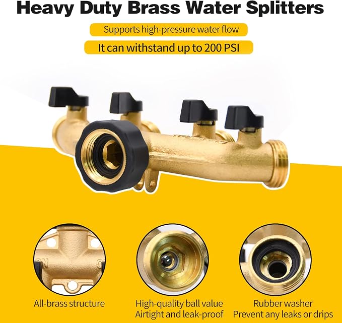 4 Way Hose Splitter with 4pcs Garden Hose Extension Adapter | for Garden