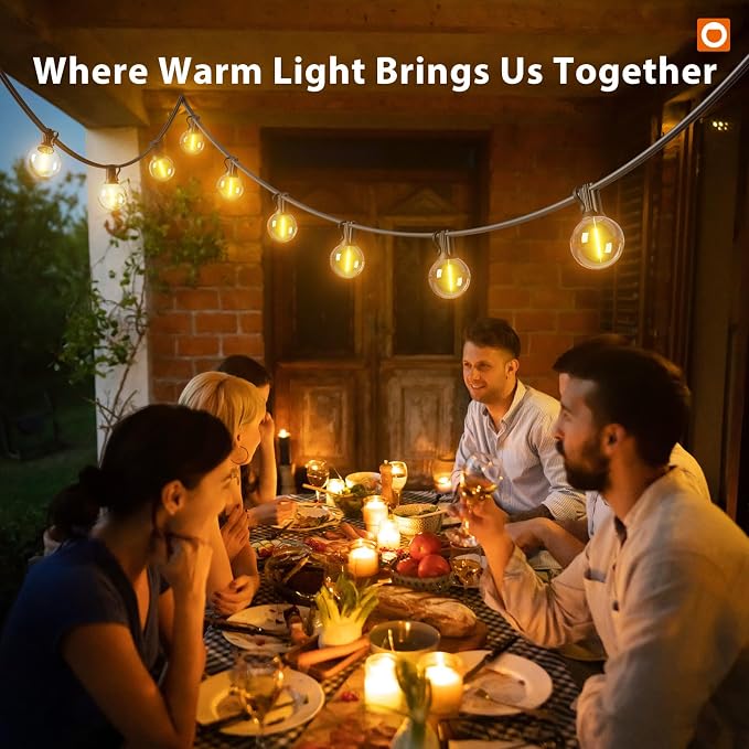 addlon Outdoor String Lights 50FT G40 with Remote, 27 LED Shatterproof Bulbs, Dimmable Patio Globe Lights Waterproof, Hanging Outside Lighting for Backyard, Garden, Deck, Balcony, Porch, Café, Decor