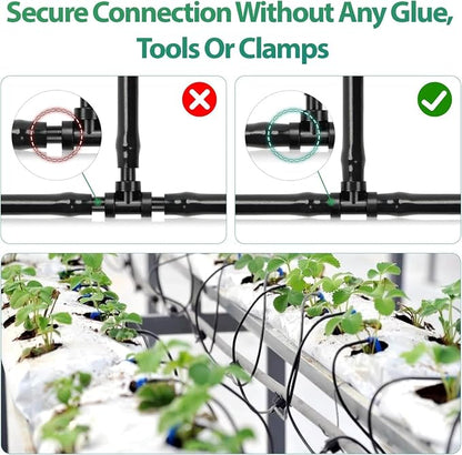 RedChili 160 Pack Drip Irrigation 1/4" Barbed Fittings Kit, Drip System Parts Double Barbed Connectors Includes Couplings Tees Elbows Plugs Fits 1/4-Inch Drip Tubing for Drip Line Connection