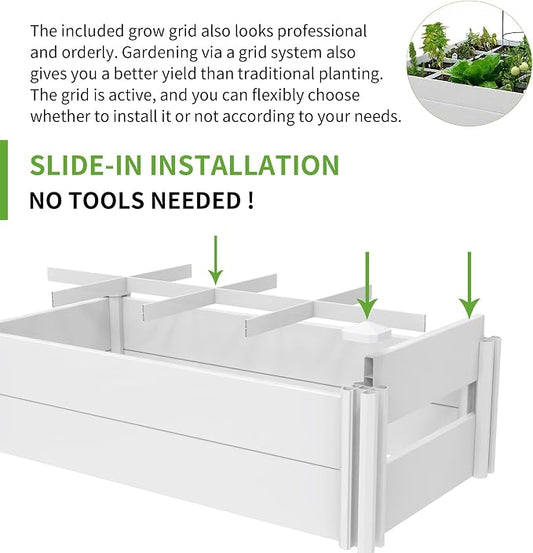 [Qikdesign] 45''x22.5'' Raised Garden Bed Kit | Planter Box Outdoor for Grow Vegetables Flowers Herbs | Easy Vinyl Plastic Garden Planter Box with Grow Grid-White