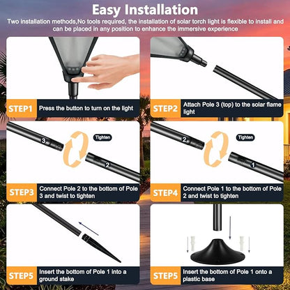 Upgraded Extra-Tall Solar Lights Outdoor, 2 Pack Flickering Flame Solar Torch Lights with 61"Tall & Super Larger Size, Solar Flame Lights Waterproof Tiki Torches for Outside Garden Patio Yard Pathway