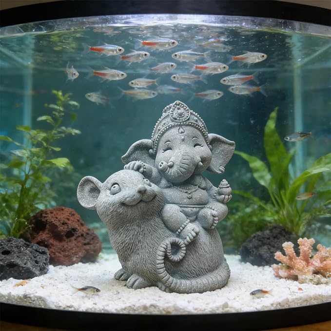 Small Elephant Statue Sandstone Figurine Hindu Meditation Buddha Sculpture for Fish Tank Aquarium Decoration (D)