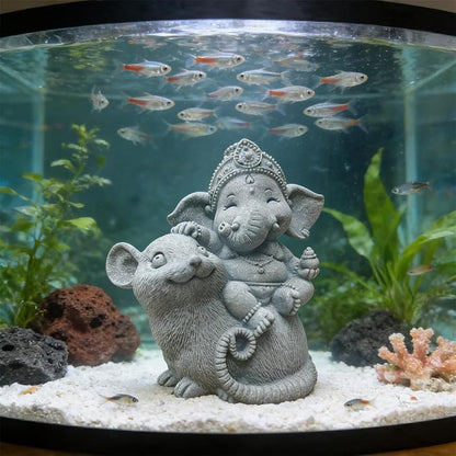 Small Elephant Statue Sandstone Figurine Hindu Meditation Buddha Sculpture for Fish Tank Aquarium Decoration (D)