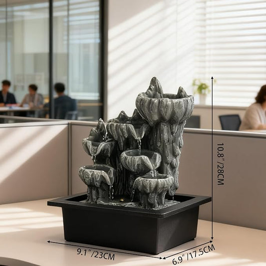 Indoor Cave Rock Waterfall Fountain with Warm Light,Tabletop Fountain with Planter Niche, Zen Water Feature for Home Office Desk Decor