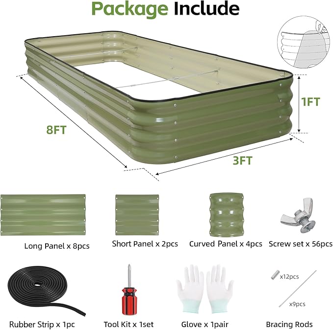 GoCampDriect 6IN1 Raised Garden Bed - 8x3x1ft Galvanized Raised Garden Boxes Outdoor Corrosion Resistant | Variable Shape 9x2x1ft Metal Raised Garden Beds for Planting Vegetable, Fruits,Flower