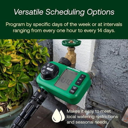 Rain Bird HET200 Electronic Digital Hose End Watering/Irrigation Timer, Battery Operated, 3/4" Garden Hose Thread, Heavy-Duty Brass Inlet, 2 Outlets/Ports