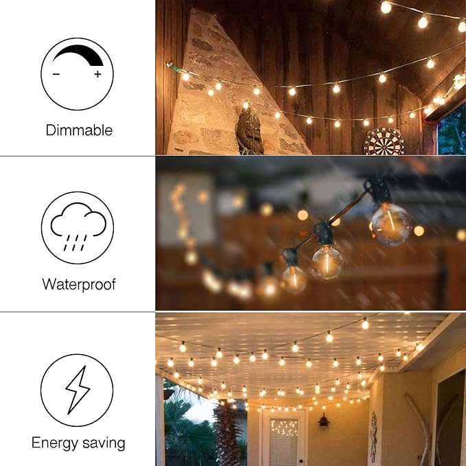 Banord 100FT G40 Globe String Lights, 2700K LED Outdoor Patio Lights String with 50 Dimmable Shatterproof Bulbs, Waterproof Connectable Hanging Lights for Backyard Porch Balcony Party, E12 Socket Base