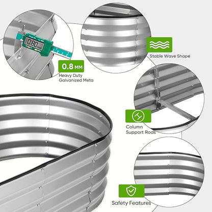 Galvanized Raised Garden Bed 4x2x1ft, Rust-Resistant Metal Oval Planter Box Outdoor, Easy Assembly Planting Bed Kit for Vegetables, Fruits, Herbs - Silver