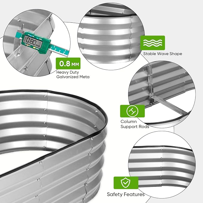 Galvanized Raised Garden Bed 2 Pack 4x2x1ft, Rust-Resistant Metal Oval Planter Box Outdoor, Easy Assembly Planting Bed Kit for Vegetables, Fruits, Herbs - Silver
