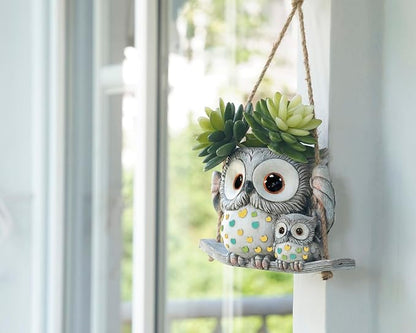 Swing Owl Hanging Planters for Indoor Plants, Cute Small Succulent Pots with Drainage Hole, Unique Resin Plant Hangers Outdoor, Hanging Plant Holder for String Of Pearls, Gift Ideas for Mother