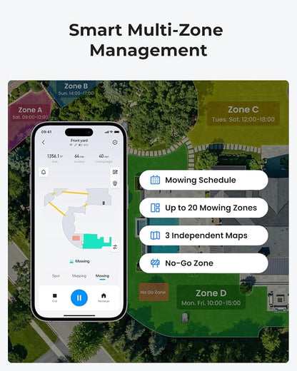 V1000 Robot Lawn Mower with Garage, Max 0.3 Acre, No Wire/RTK, Auto Mapping | Triple-Camera AI Vision Navigation and Obstacle Avoidance, Smart App Control, Multi-Zone Management for Complex Gardens