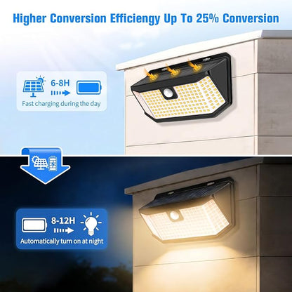 Aootek Solar Lights Outdoor 182 LEDs 2500Lm Warm White Solar Motion Sensor Lights IP65 Waterproof Wide Angle Lamp for Patio Garden Garage Yard Front Door (2-Pack)