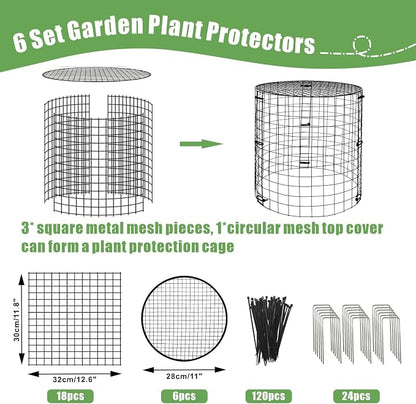 Garden Plant Protectors from Animals,Metal Plant Cage Chicken Wire Cloche with Ground Stakes and Nylon Tie,Garden Plant Protectors for Flower Vegetable to Keep Animals Out-11.8"x 12.6" (6)