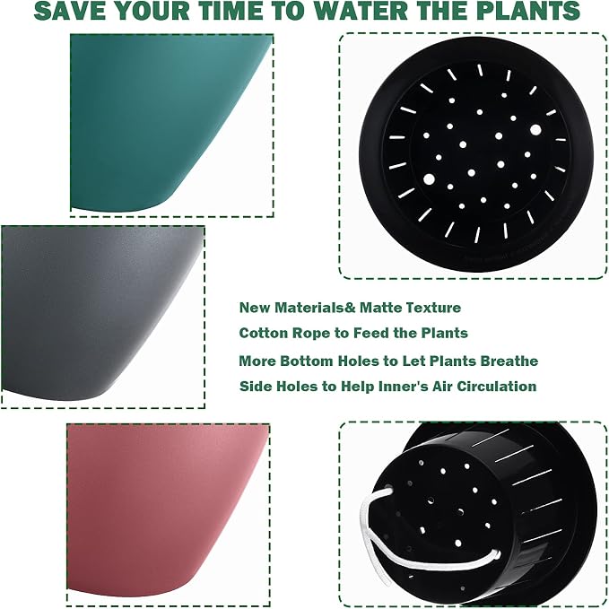 Planterhoma Self Watering Pots for Indoor Plants (Silver Gold, 6.7 Inch/5 Pack)