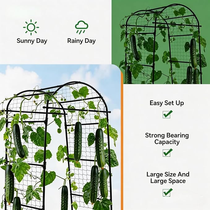 Metal Garden Arch Trellis, 6.8Ft Black for Raised Beds, Plant Support for Cucumbers & Climbing Vegetables
