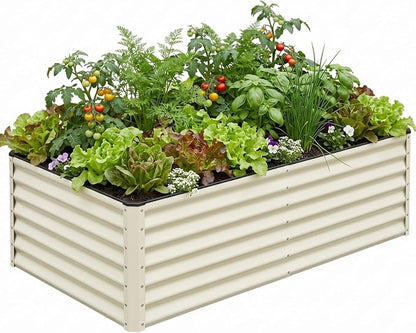 SnugNiture Galvanized Raised Garden Bed 8x4x2FT Outdoor Large Metal Planter Box Steel Kit for Planting Vegetables, Flowers, Beige White