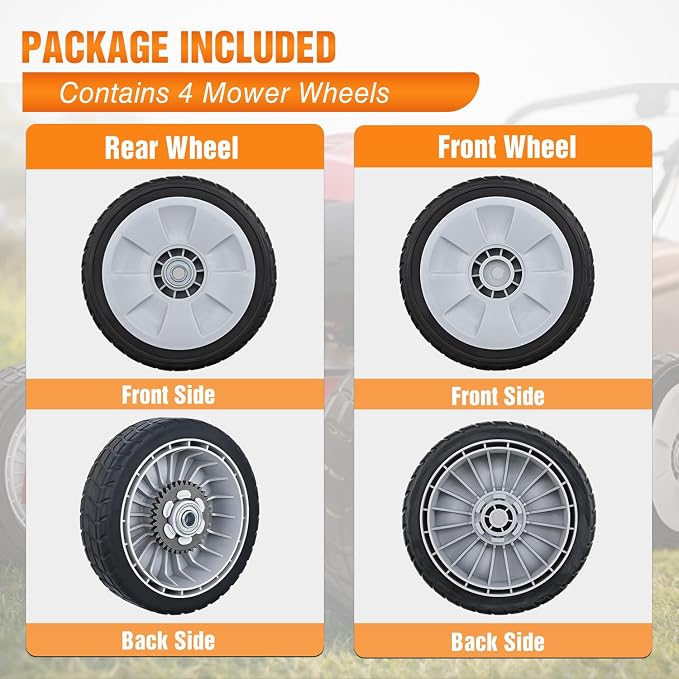 Yesker Lawn Mower Wheels Replacement 8 Inch, 2 Rear 42710-VE2-M02ZE and 2 Front 44710-VL0-L02ZA, Honda Lawnmower Wheels fits HRB215 HRB216 HRB217 and More for Self-Propelled Walk-Behind, 4-Pack