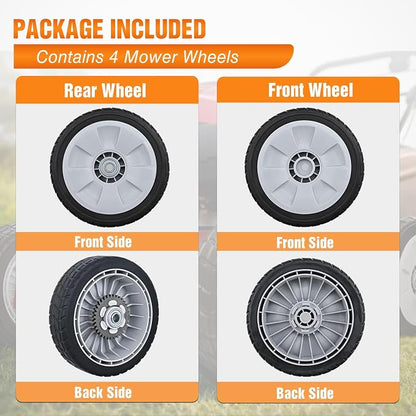 Yesker Lawn Mower Wheels Replacement 8 Inch, 2 Rear 42710-VE2-M02ZE and 2 Front 44710-VL0-L02ZA, Honda Lawnmower Wheels fits HRB215 HRB216 HRB217 and More for Self-Propelled Walk-Behind, 4-Pack