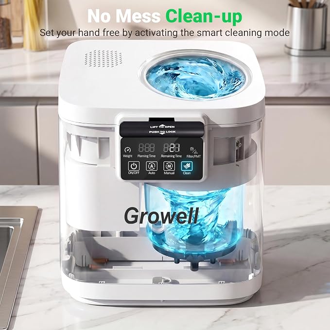 Growell 4L Electric Composter for Kitchen, Smart Countertop Compost Bin with Visible Window,Odorless & Low Noise, Auto-Cleaning,Turn Food Waste into Fertilizer, Food Waste Compost Indoor Machine