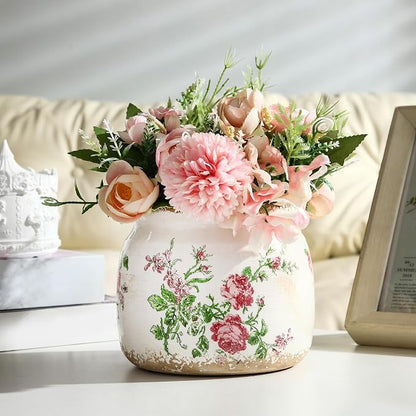 Vintage Planter Large Ceramic Plants Pot Beige Pink French Rose Ice Crack Cottage Scroll Vase Flower Vase Pot Indoor Plants Home Kitchen Decor Farmhouse Antique Decorative Gifts