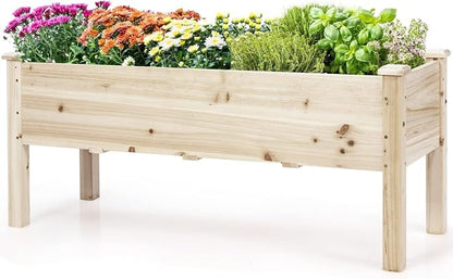 COSTWAY Raised Garden Bed, Elevated Wooden Planter Box Stand for Vegetables, Fruit, Herbs, Flower, Standing Gardening Box for Backyard, Patio, Balcony, Greenhouse