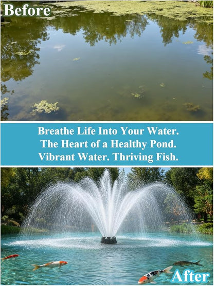 Pond Fountain Aerator with Lights, 1 HP with Dynamic RGB Lighting, Adjustable Modes, Digital Timer, for Large Ponds, Lakes & Outdoor Water Features, 15,000 GPH, 750W 110V, 100FT Cord