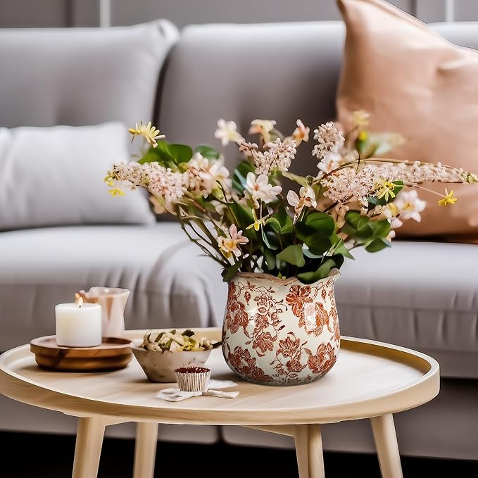 Newtay 6 Inch Ceramic Plants Pots Vintage Ceramic Flower Planters Crackle Glaze Finish Flower Pots Decorative Floral Vintage Planters for Living Room Garden Home Decor Gifts(Fresh)