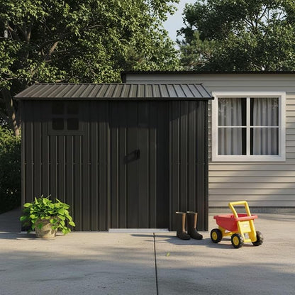 8x6 FT Outdoor Storage Shed,Galvanized Steel Heavy Duty Metal Tool Shed with Window & Vents,Sliding Door,Weatherproof Utility Shed for Backyard Patio Lawn,Black