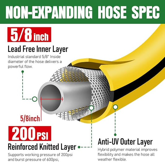 Garden Hose 75 ft x 5/8" with Nozzle, Water Hose Heavy Duty Flexible, Lightweight Kink-less Hybrid Hose with Swivel Handle, Male to Female Fittings