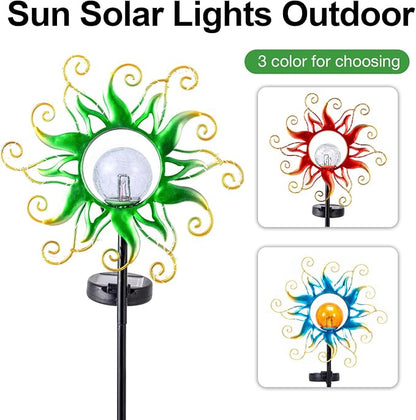 Solar Garden Lights Outdoor, Green Metal Sun Stake with 30 LED Waterproof Vine String Crackle Glass Spring Decor for Patio,Yardr,Lawn Gardening Birthday Gifts