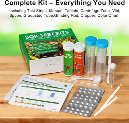 Soil Test Kit 4-in-1 for Lawns & Gardens – 40 Tests (pH, Nitrogen, Phosphorus, Potassium) – Easy Soil Testing Kit for Vegetable Garden, Lawn & Plants