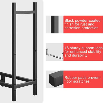 DIAMONDFORGE 8ft Firewood Rack Outdoor with Cover, Heavy Duty Fire Wood Stand, Metal Firewood Rack Indoor, Firewood Holder Storage, Log Wood Pile Racks Stand for Patio, Garden, Backyard, Matte Black
