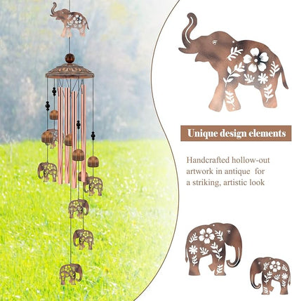 Elephant Wind Chimes for Outside, Elephant Gifts for Women/Mom/Grandma Birthday Gifts,Memorial Gift,Soothing Bass Tones Outdoor Metal WindChimes for Home, Lawn, Porch, Patio, Garden,Yard Decor(35")