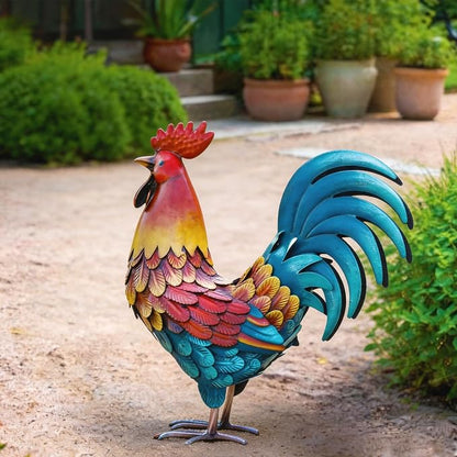 Kircust Metal Rooster Statue 13.4" Weatherproof Garden Decor | Outdoor Garden, Lifelike, Weatherproof Rustproof, Farmhouse Chicken Sculpture, Patio Yard Decor
