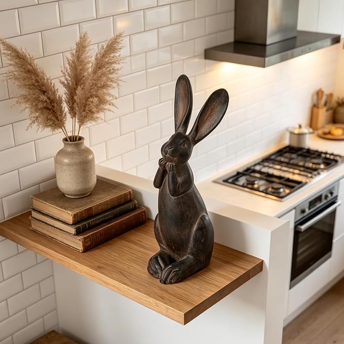 DiliComing Bunny Decor Resin Animals Statue - Garden Decorations Garden Decor for Outside Cute Cheeky Bunny Figurine Statues for Home Decor Outdoor Decor for Porch 5 × 4 × 11 Inch