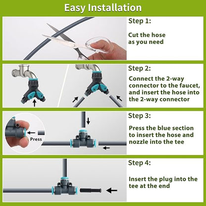 200FT 1/4" Quick-Connect Drip Irrigation System Kit, Automatic Garden Watering System with 32 Pcs Adjustable Spray Nozzles for Garden, Greenhouse, Yard, Lawn