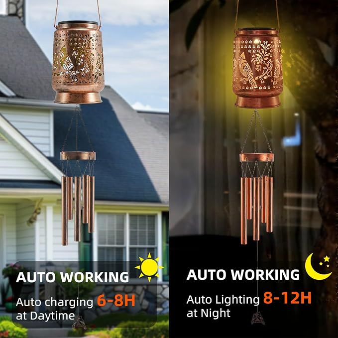 41” Cardinal Solar Wind Chimes for Outside, Memorial Wind Chimes with Metal Solar Lantern, Sympathy Gifts for Women Mom, Outdoor Garden Decor for Patio Yard Porch