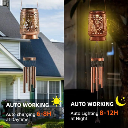 41” Cardinal Solar Wind Chimes for Outside, Memorial Wind Chimes with Metal Solar Lantern, Sympathy Gifts for Women Mom, Outdoor Garden Decor for Patio Yard Porch