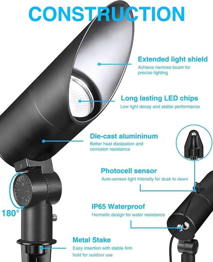 SUNVIE 20W 5000K Dusk to Dawn Spot Lights Outdoor Weatherproof LED Flag Pole Light 120V Plug in Landscape Spotlight with Photocell Sensor Ultra Bright Bullet Flag Light for Yard Garden Tree Statue