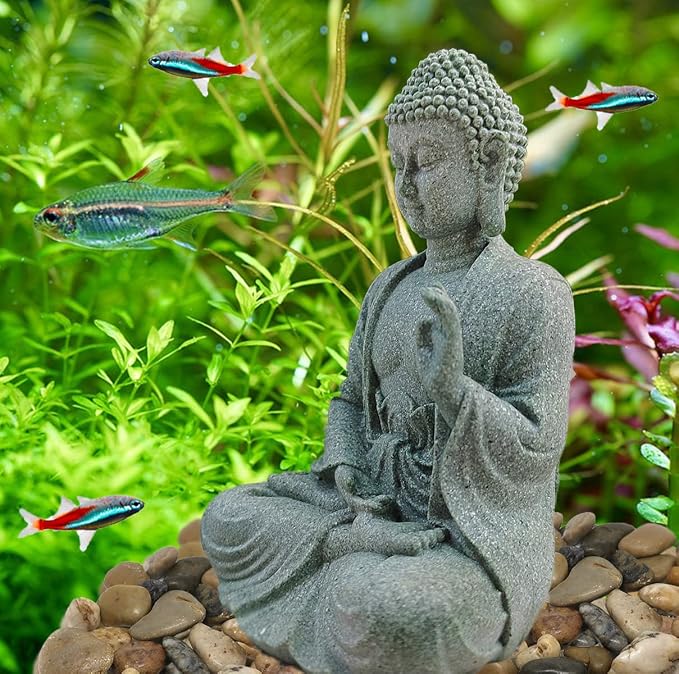 livelyfish Asian Stone Buddha Figurines for Aquarium Zen Garden Fish Tank Statue Decorations Mini Stone Buddha Zen Garden Sculptures Decor,Gift
