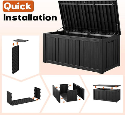 Outdoor Storage Box, Resin Deck Boxes Indoor and outdoor, Waterproof Storage Box Lockable Lid (Black,150 Gallon)