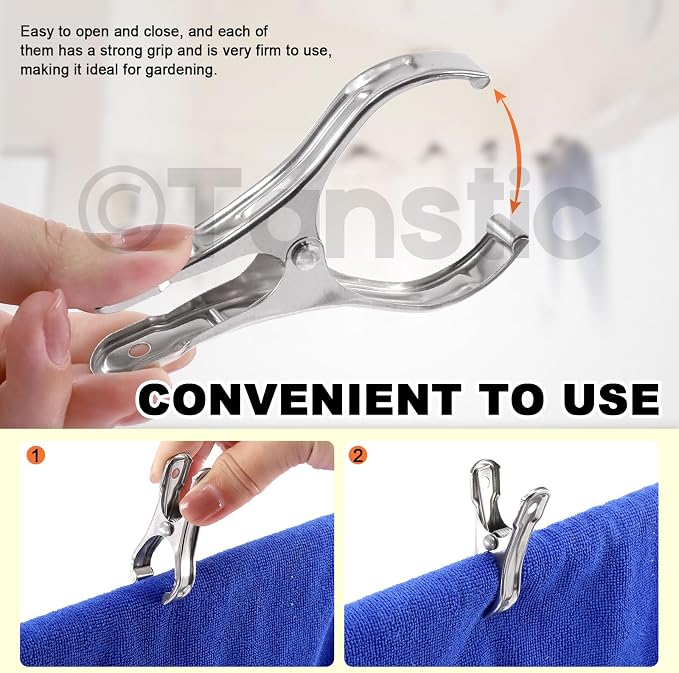 Tanstic 40Pcs 3.5 Inch Stainless Steel Greenhouse Clamps Garden Clips Greenhouse Clips Heavy Duty Garden Clips with Strong Grip and Large Open Mouth for Netting Holding