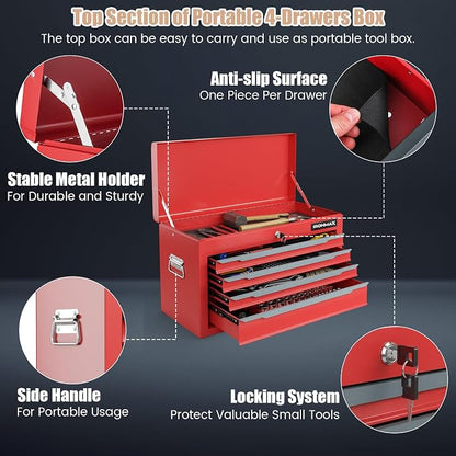 ERGOMASTER Large Rolling Tool-Chest with 6 Drawers Heavy Duty Tool-Cabinet on Wheels Lockable and Lock System for Garage Workshop(28 x 13 x 44”-Red)