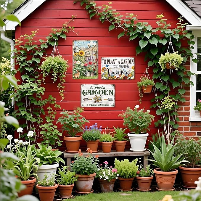 Vintage Garden Metal Tin Sign Plant a Garden Water You Soul Wall Art for Outside Gardening Home Fence Wall Decor,Gifts for Gardeners Plant Lovers