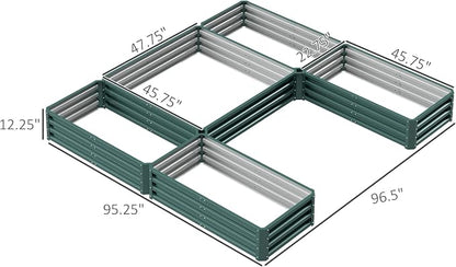 Outsunny 8 x 8ft DIY Raised Garden Bed, Large Galvanized Steel Planter Box with 5 Compartments, for Outdoor Plants, Vegetables, Flowers, Herbs, Easy Assembly, Green