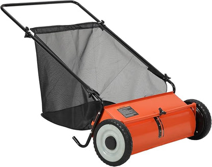 GarveeLife 26 Inch Push Lawn Sweeper with 4 Spinning Brushes, 7 Cu.ft Large Capacity Leaf Collector, Adjustable Height Grass Sweeper, All Terrain Lawn Leaf Debris Removal Tool for Yard Garden Patio