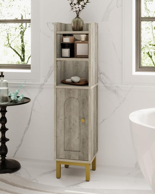 Hzuaneri Bathroom Storage Cabinet, Small Corner Floor Cabinet with Door and Shelves, Narrow Toilet Paper Holder, Bathroom Organizer with Adjustable Shelf, for Small Spaces, Rustic Greige BC08205X