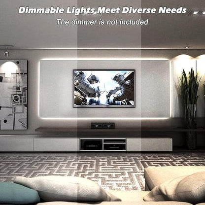 SURNIE 150ft LED Rope Lights Outdoor Waterproof: 110V Daylight White Dimmable Flat Strip Light 6500K Cuttable Connectable for Stairs Deck Backyards Commercial Indoor Outdoor Lighting, Not Tube Rope